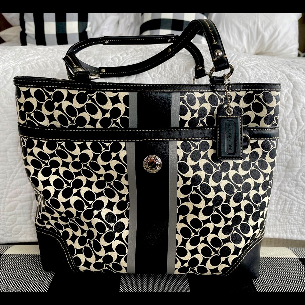 Coach black and white logo purse
